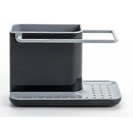 Vaskeoppbevaring/organisator med integrert avrenningsbrett, holder for svamp, børste, oppvaskmiddel og vaskeklut, avtakbar, normal størrelse, Grå