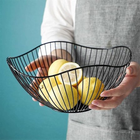 Hedelmäkori Musta Hedelmäkulho Metalli 26,7x12,2x10 cm Rauta Hedelmäkori Moderni Pyöreä Hedelmäkori Hedelmäkulho