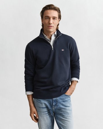 GANT Herren Sweatshirt mit halblangem Reißverschluss (S) Marineblau