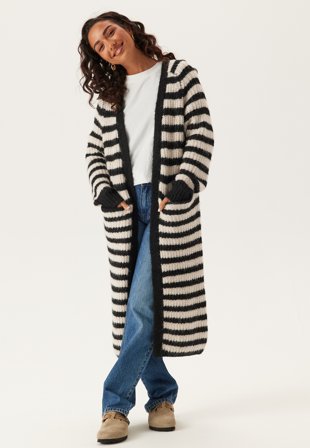 Object Collectors Item - Objmilu Ls Lo Long Knit Cardig - Black Stripes:sandshell - Kläder - - Bubbleroom