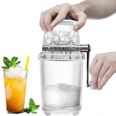 Manuel isknuser, roterende isknuser, cocktail-slushmaskine, isterning-knuser, smoothie-maskine til hjemmet, 1,25 l, forkromet ishakker (FMY)