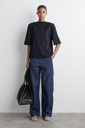 COS Women's Camiseta De Algodón Con Cuello Barco in Azul