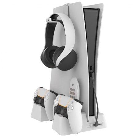 PS5-tilbehør Kjølesystem med headset-holder og AC-adapter, for PS5 Disc & Digital Editions Dual Controllers lader, hvit