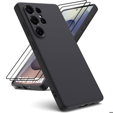 Beskyttelsescover - BOOLING - til Samsung Galaxy S25 Ultra - Sort Silikone - Anti-ridser - 2 Tempererede Glas