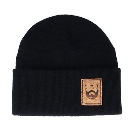 Bearded Man - Black cuff Beanie - Logo Patch Black Beanie @ Hatstore