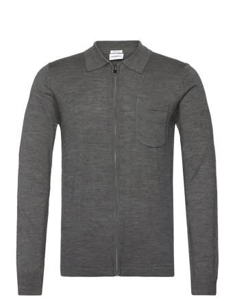 Merino Polo Collar Zip Cardigan Tops Knitwear Full Zip Jumpers Grey Lindbergh