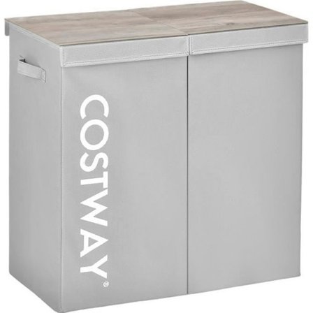 COSTWAY Vasketøjskurv 2 Rum -118 L - Separate Låg, 62 x 31 x 60 CM til Vaskerum, Badeværelse Grå