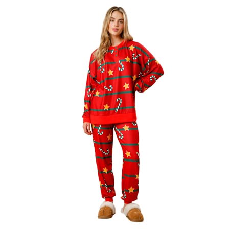 Dames Julepyjamas med Striber i Candy Cane-Stil - Lounge Set til Jul