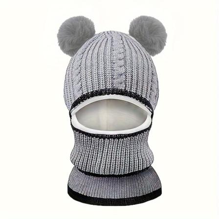 1st Barn Söt Pom Vinter Varm mössa Hatt Stickad Balaclava Öronlapp Huva Skull Cap grey 3-14 Years