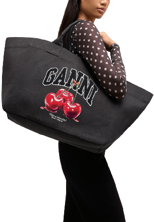 GANNI Shopper XXL Cherry Printed Handväskor Dam Svart ONESIZE