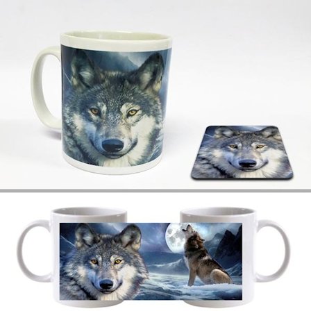 Mugg + Underlägg paket med tryck : Varg