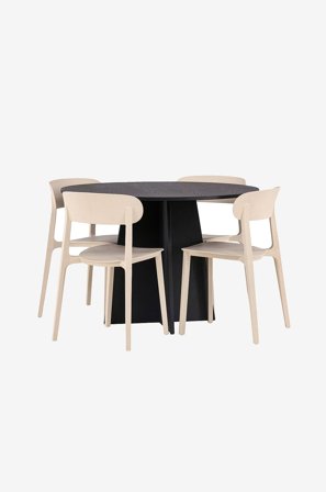 Venture Home - Spisegruppe Bootcut med 4 spisebordsstole Åstol - Sort - Spisebordssæt 4 personer - Fra Homeroom