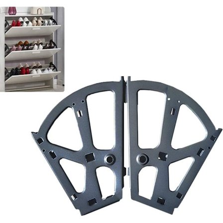 Sett med 2 svarte skoskaphengsler i rustfritt stål med vippemekanisme og skohylle -