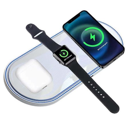 Ambient Light Hurtiglader, Dobbel Trådløs Ladepute for iPhone og Klokke eller Buds, Høyeffektiv Flat Trådløs Lader for Apple og Huawei