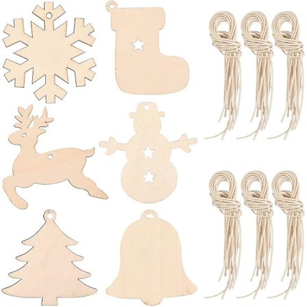 60 kpl puinen riipus joulukoriste ripustettavat koristeet puinen riipus koristeelliset ripustukset narulla puinen leikattu käsityökoristelu jouluun