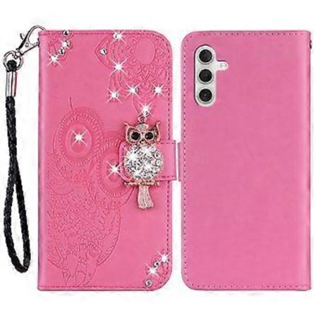 Plånboksfodral för Samsung Galaxy S24 FE Uggla Blomma Tryckt Strass Läderfodral Stil F Style F