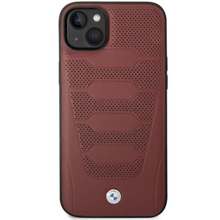 BMW iPhone 14 Mobilskal Läder Seats Pattern - Burgundy