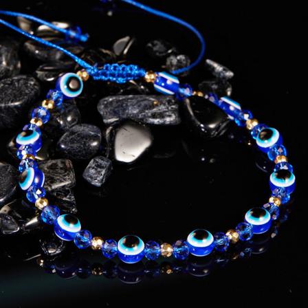 Evil Eyes Armband Crystal Round Beads Blå