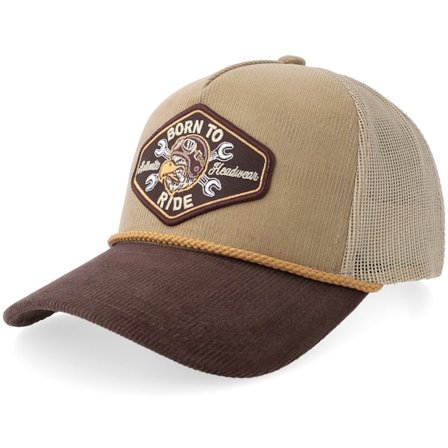 Born To Ride - Beige trucker Keps - Eagle Biker Brown Patch Rope Cord Khaki/Brown A-frame Trucker @ Hatstore
