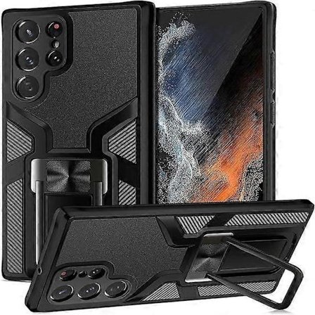SBSG Etui til Samsung Galaxy S21 Ultra, Galaxy S21 Ultra etui med støtteben, passer til bilholder, kraftig beskyttende bumper, stødsikkert robust etui