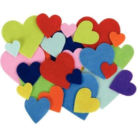 Påse med 150 självhäftande filthjärtan