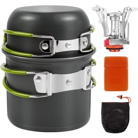 Omfattande matlagningsset för camping, viktigt för att laga mat medan du njuter av naturen