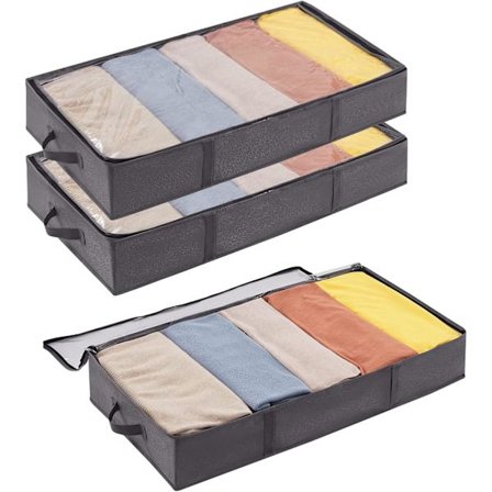 3 Pak Underbed Opbevaringsposer med Låg, Tøj Opbevaringskasser Foldbare Under Sengen med Håndtag, Klar Vindue til Tøj Tæpper, 100*50*15cm, Grå