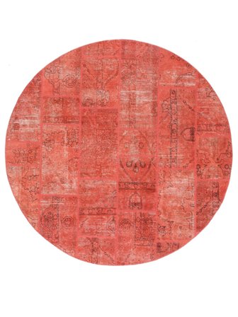 Tapete Patchwork Ø 200 Redondo Vermelho/Vermelho Escuro (Lã, Pérsia/Irão)