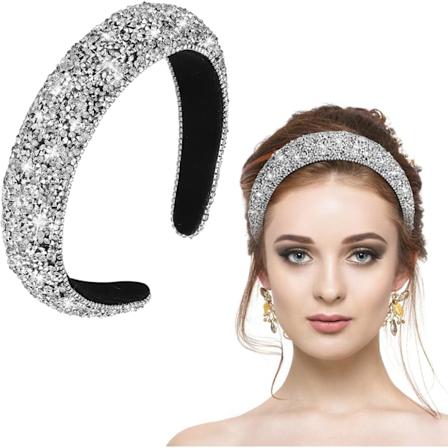 Glitter Sparkle Paksu Pehmustettu Hiustenkangas, Timanttihelmi inen P panta, Muodikkaat Festivaali Hiuslis kkeet Naisille Tyt ille, (Hopea) Silver