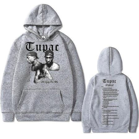 Rapper Tupac 2pac Hip Hop Hoodie Herrmode Luvtröjor Herr Kvinnor Oversized Pullover Man Svart Streetwear Man Vintage Sweatshirt grey S