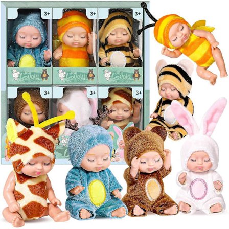 6 sæt 10 cm dukker Mini Reborn Babydukker med dyretøj Realistisk babydukkesæt til piger drenge småbørn og børn 3+ (A)[D]