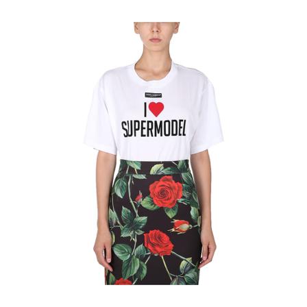 Dolce & Gabbana Crew Neck T-Shirt With Logo Hvid, Dame T-shirts