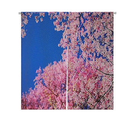 Forårs Pink Kirsebærblomster Blå Himmel Japansk Noren Gardin Døråbning Dør Vindue Behandling Gardiner 85x90 Cm