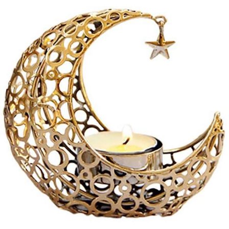 Eid Mubarak Lysestage Dekorationer Måne Bordlampe Marokkansk Lyslanterne Vintage Lysestage (Guld)