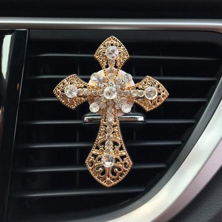 Bling Bilstoft Luftventil Klip Krystal Kors Rhinestone Bilstoft Air Con