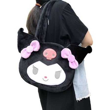 Søt Svart Kanin Plysj Skulderveske for Jenter Myk Fluffy Tøyveske Høst Vinter JK Uniform