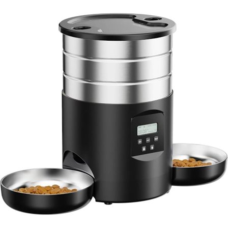 Automatisk Kattefoderautomat, 2 Skåle, Rustfrit Stål, Timer, Justerbare Portioner, 4,5 L, Dobbelt Strømkilde