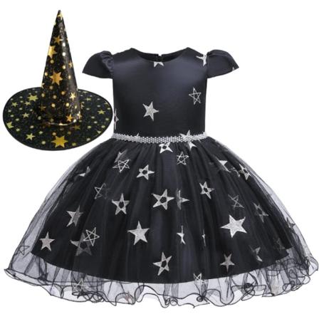 Halloween-kostym Häxhatt Grils Cosplay Dress Up Black 110cm
