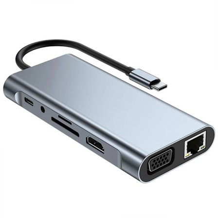 Universal USB C Hubb 11 Portars Aluminiumadapter för Laddning av Bärbar Dator HDTV Dataöverföring