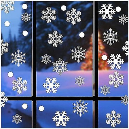 Snøflak Vindu Dekaler Gjenbrukbare Selvklebende 88stk