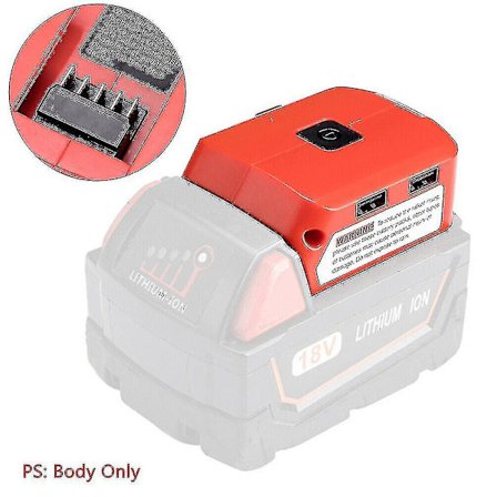 USB-lader Batteriadapter 18V Strømkilde m/ LED for Milwaukee 49-24-2371 M18773