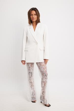 NA-KD Pantalon en dentelle - Pantalons fluides évasés - OffBlanc - XX-Large