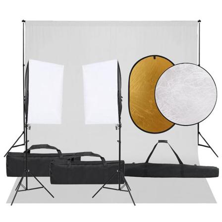 Vidaxl Fotostudio Med Lampor, Bakgrund Och Reflexskärm Svart