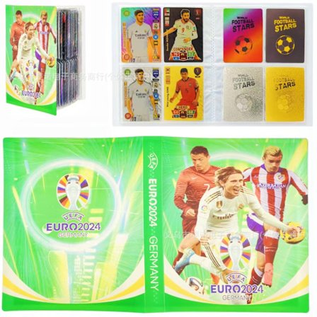 (Særlig kampagne) Fodboldkort Album - 240 Stjernekort Boks Samlealbum Bog Mappe Grøn
