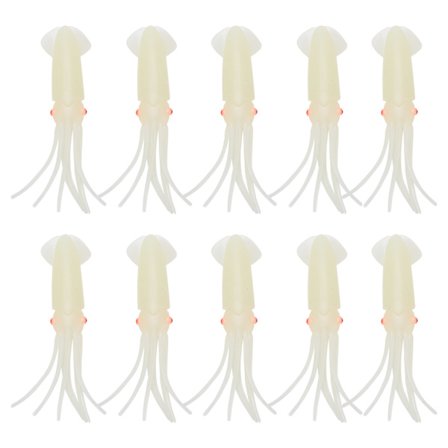 10 stk. blekksprutfiskesluker, slitesterke, robuste, glødende, selvlysende, naturtro, myke silikonblekksprutagn, 6 cm