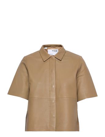 Slflea 2/4 Leather Shirt W Beige Selected Femme