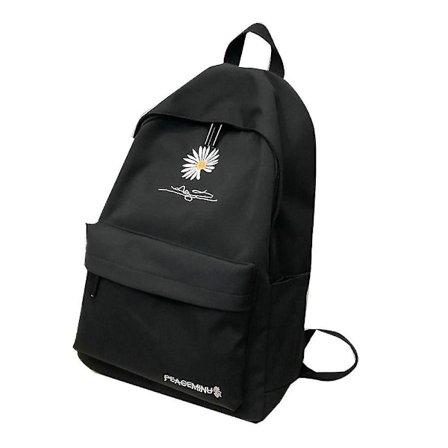 Hög kapacitet enfärgad ryggsäck Flicka skolväskor för tonåring Nylon skolväska Daisy Printing Bag Svart