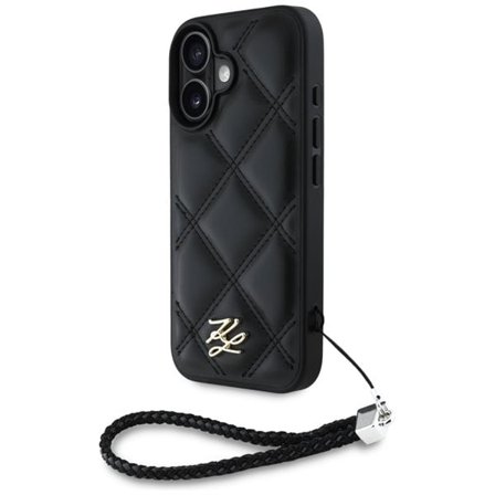 Karl Lagerfeld Quiltet Initial Logo & Chain Strap iPhone 16 Etui - Sort