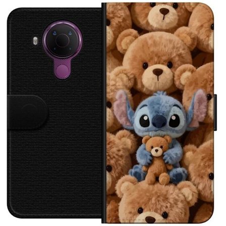 Kompatibelt Lommeboketui til Nokia 5.4 Stitch omgitt av brune teddybjørner med en liten teddybjørn i fanget i en søt og koselig kawaii-design