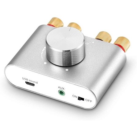 Bluetooth 5.0 stereoforstærker digital audio-forstærker 2x50W AUX / USB / BT sølv